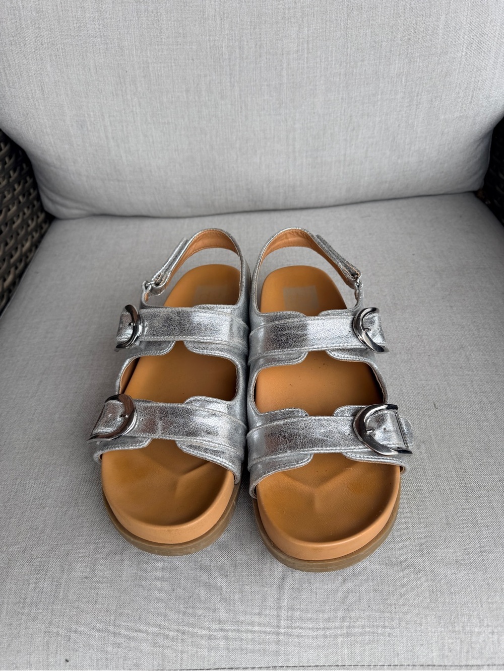 DV Dolce Vita Metallic Silver Double-Buckle Sandals 10